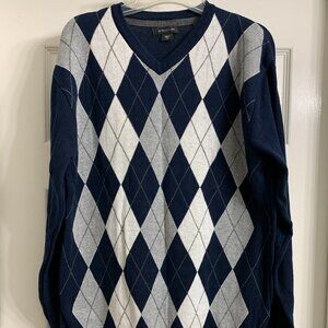 Structure Brand Men's Navy Blue Argyle Sweater, Size Large